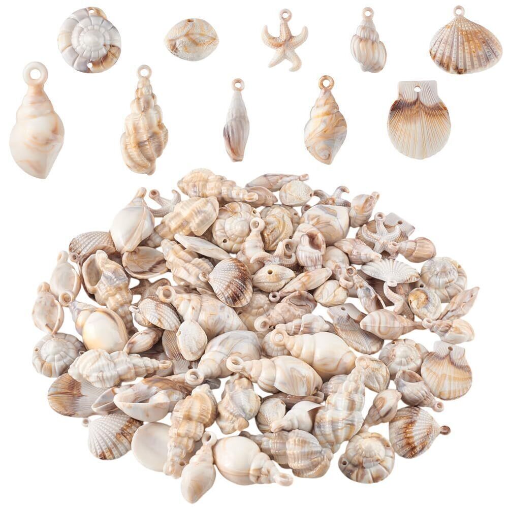 7262 100pcs Shell Pendants 10 Styles Acrylic Scallop Pendants Imitation